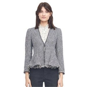 Rebecca Taylor Lurex Tweed Peplum Jacket Blazer Metallic Blue Black 6